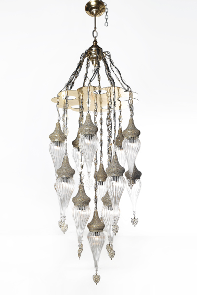 De Luxe Stony Design Chandelier with 13 Pyrex Glasses